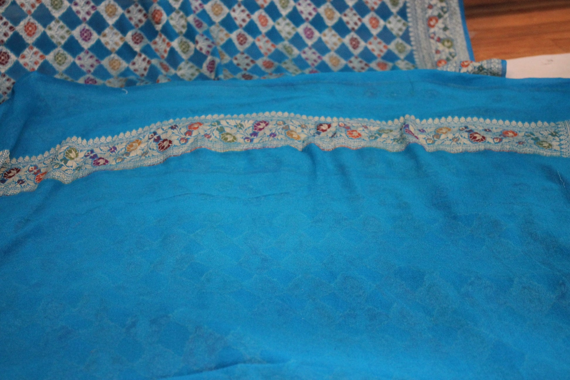 Summer Serenity: Blue Pure Khaddi Georgette Banarasi Saree by Shades Of Benares - banarasi - banarasi saree shop