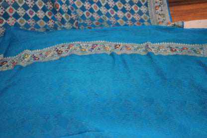 Summer Serenity: Blue Pure Khaddi Georgette Banarasi Saree by Shades Of Benares - banarasi - banarasi saree shop