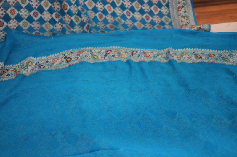 A serene summer saree: Blue Pure Khaddi Georgette Banarasi Saree by Shades of Benares.