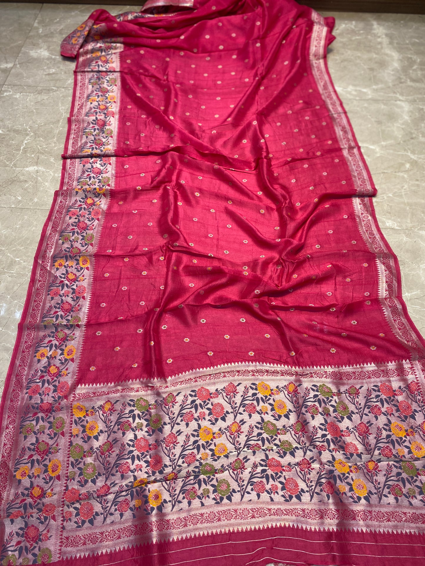 The Pink Radiance: Rani Pink Pure Tussar Silk Banarasi Saree by Shades Of Banaras - banarasi - banarasi saree shop - banarasi saree manufacturers - banarasi saree wholesale - banaraasi sarees