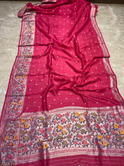 The Pink Radiance: Rani Pink Pure Tussar Silk Banarasi Saree by Shades Of Banaras - banarasi - banarasi saree shop - banarasi saree manufacturers - banarasi saree wholesale - banaraasi sarees