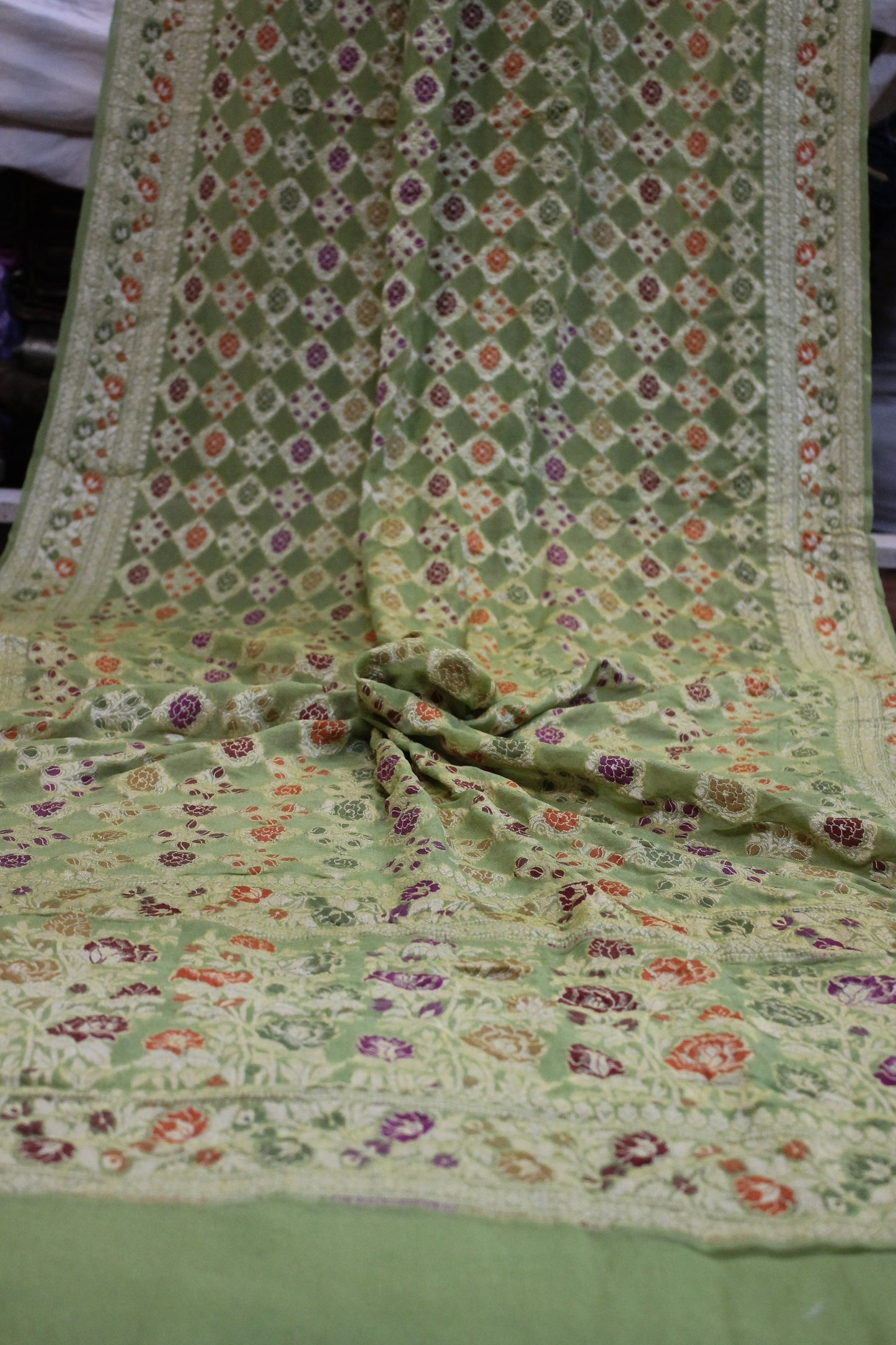 Summer Bliss: Pastel Green Pure Khaddi Georgette Banarasi Saree by Shades Of Benares - banarasi - banarasi saree shop