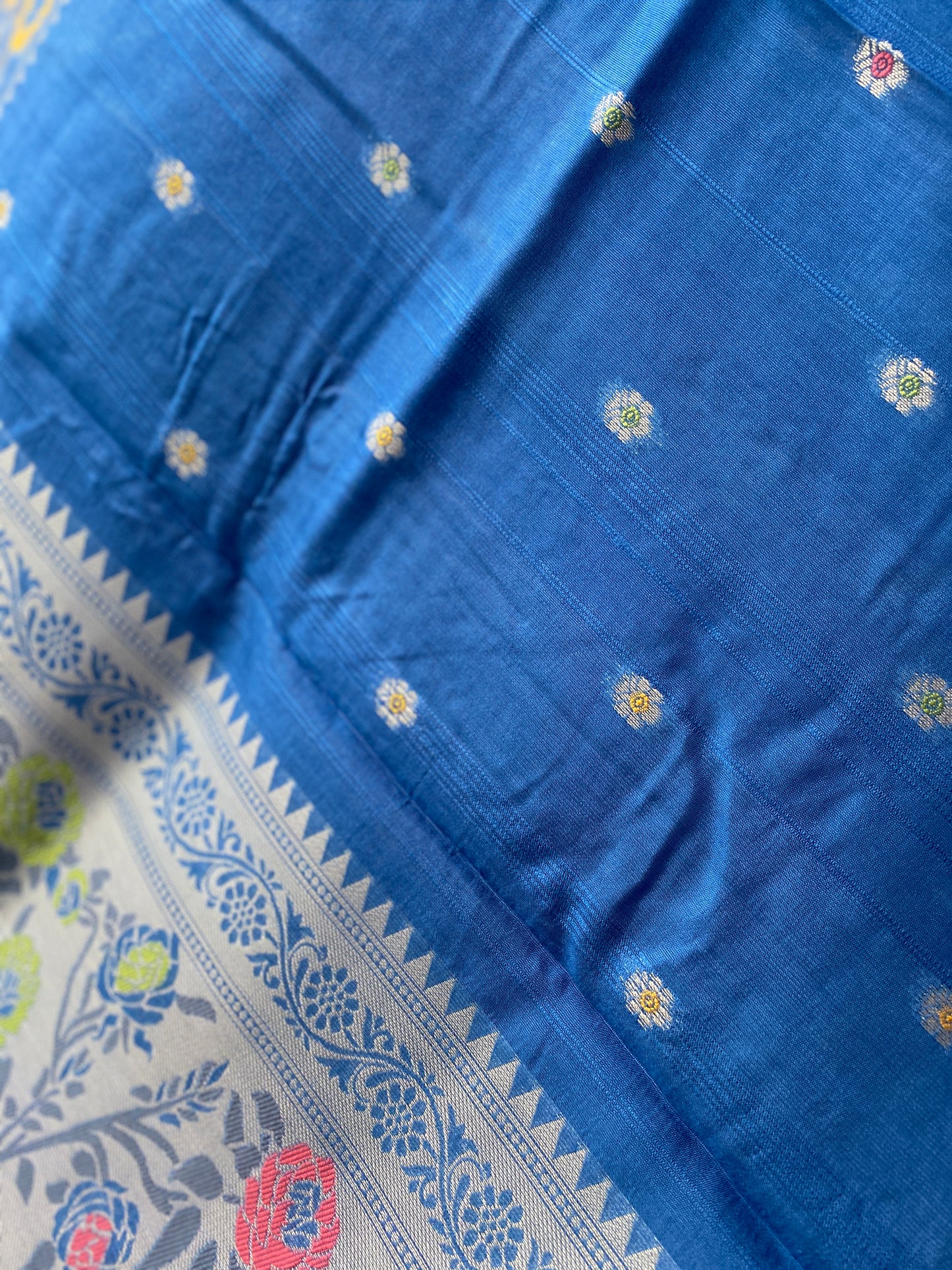 The Azure Art: Blue Pure Tussar Silk Banarasi Saree by Shades Of Banaras - banarasi - banarasi saree shop - banarasi saree manufacturers - banarasi saree wholesale - banaraasi sarees