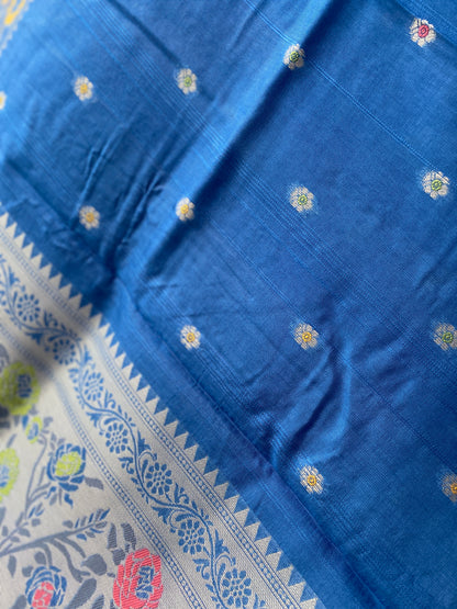 The Azure Art: Blue Pure Tussar Silk Banarasi Saree by Shades Of Banaras - banarasi - banarasi saree shop - banarasi saree manufacturers - banarasi saree wholesale - banaraasi sarees
