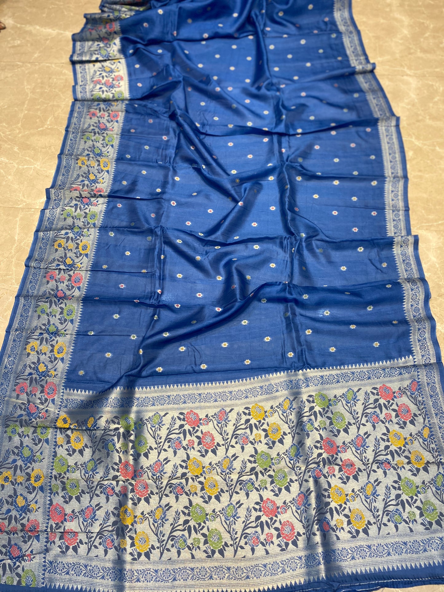The Azure Art: Blue Pure Tussar Silk Banarasi Saree by Shades Of Banaras - banarasi - banarasi saree shop - banarasi saree manufacturers - banarasi saree wholesale - banaraasi sarees