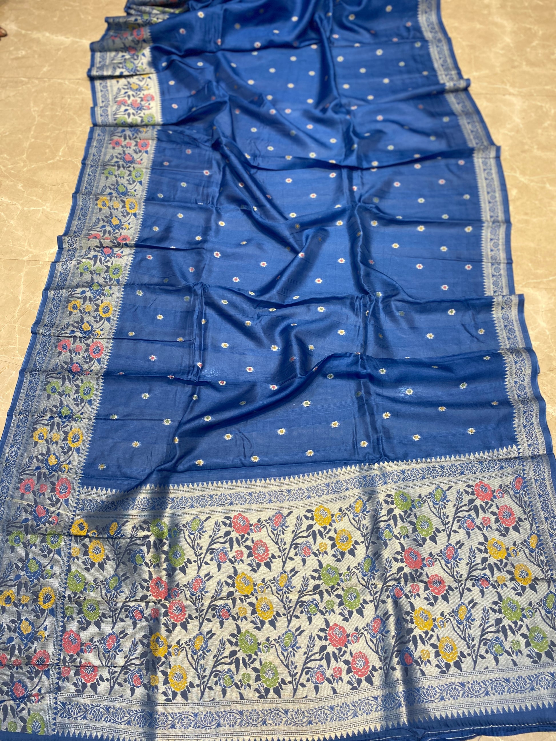 The Azure Art: Blue Pure Tussar Silk Banarasi Saree by Shades Of Banaras - banarasi - banarasi saree shop - banarasi saree manufacturers - banarasi saree wholesale - banaraasi sarees