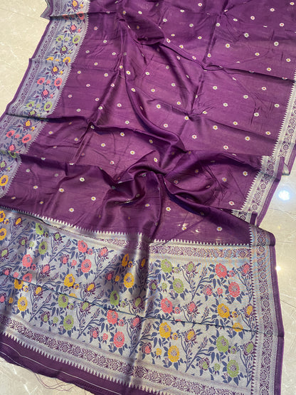 The Magenta Dream: Pure Tussar Silk Banarasi Saree with Paithani Border by Shades Of Banaras - banarasi - banarasi saree shop - banarasi saree manufacturers - banarasi saree wholesale - banaraasi sarees