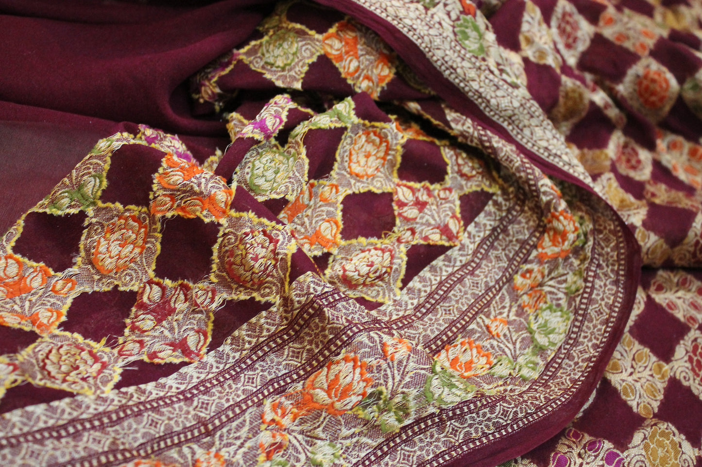 Wine Elegance: Wine Pure Khaddi Georgette Banarasi Saree by Shades Of Benares - banarasi - banarasi saree shop