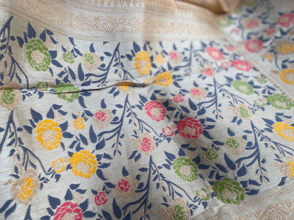 The Golden Weave: Creme Tussar Silk Banarasi Saree with Paithani Border by Shades Of Banaras - banarasi - banarasi saree shop - banarasi saree manufacturers - banarasi saree wholesale - banaraasi sarees