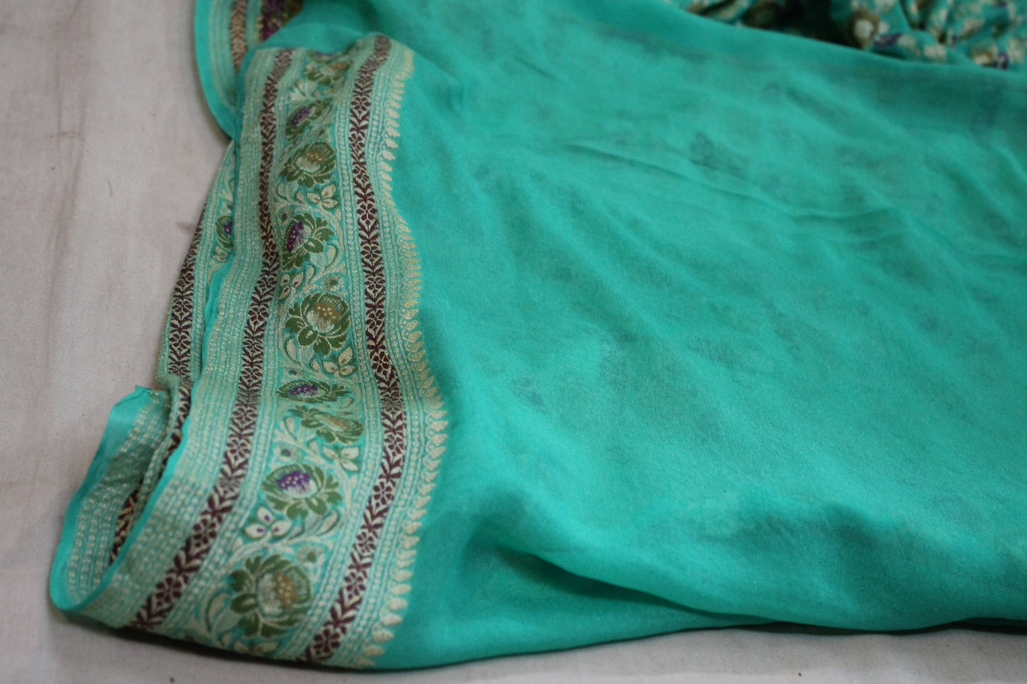 Sea Blue Splendor: Pure Khaddi Georgette Banarasi Sari by Shades Of Benares - banarasi - banarasi saree shop