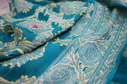 Pastel Blue Elegance: Pure Khaddi Georgette Banarasi Sari by Shades Of Benares - banarasi - banarasi saree shop