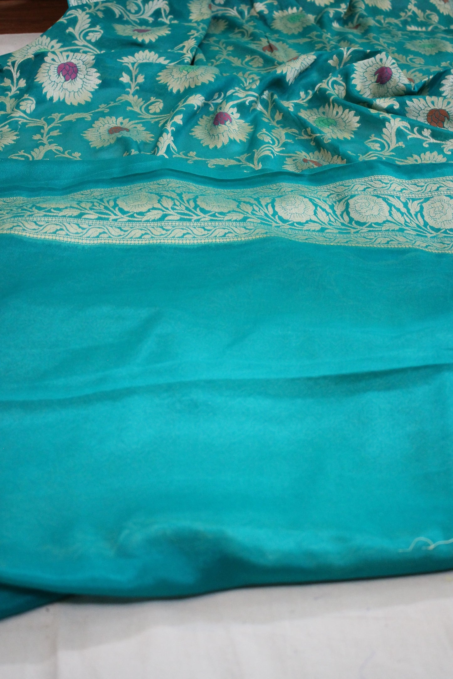 Pastel Blue Elegance: Pure Khaddi Georgette Banarasi Sari by Shades Of Benares - banarasi - banarasi saree shop