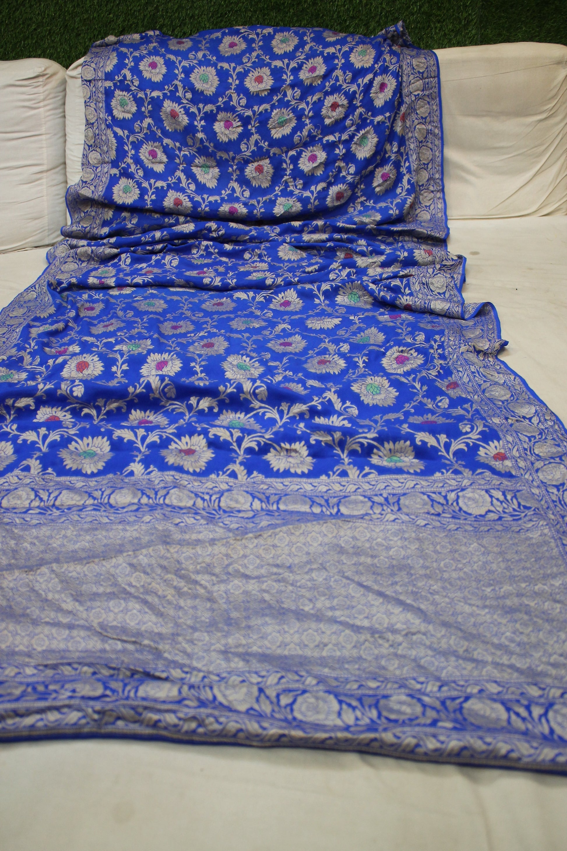 Regal Elegance: Royal Blue Pure Khaddi Georgette Banarasi Sari by Shades Of Benares - banarasi - banarasi saree shop