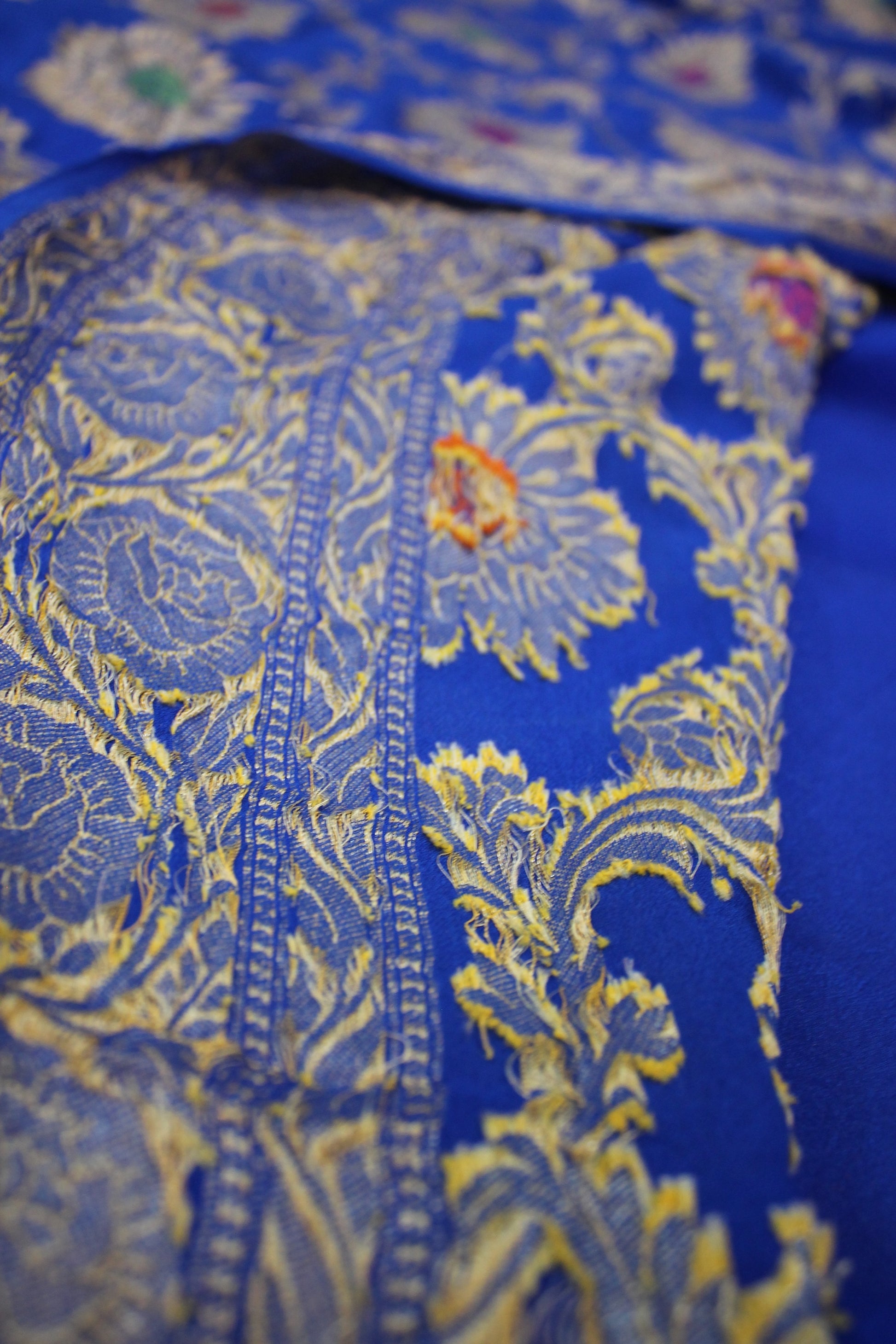 Regal Elegance: Royal Blue Pure Khaddi Georgette Banarasi Sari by Shades Of Benares - banarasi - banarasi saree shop