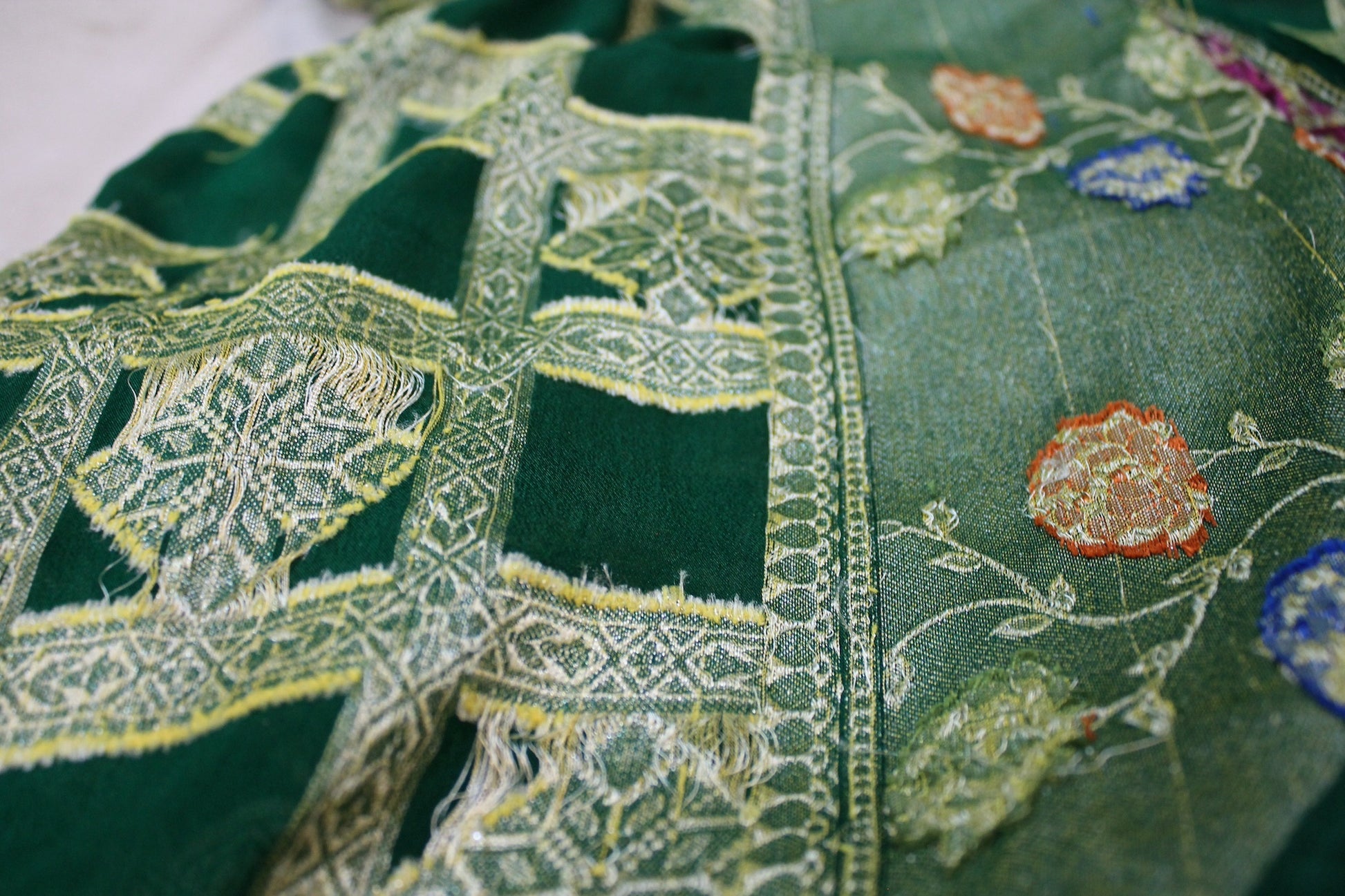 Enchanting Elegance: Dark Green Ghaatchola Tilfi Pure Khaddi Georgette Banarasi Sari by Shades Of Benares - banarasi - banarasi saree shop