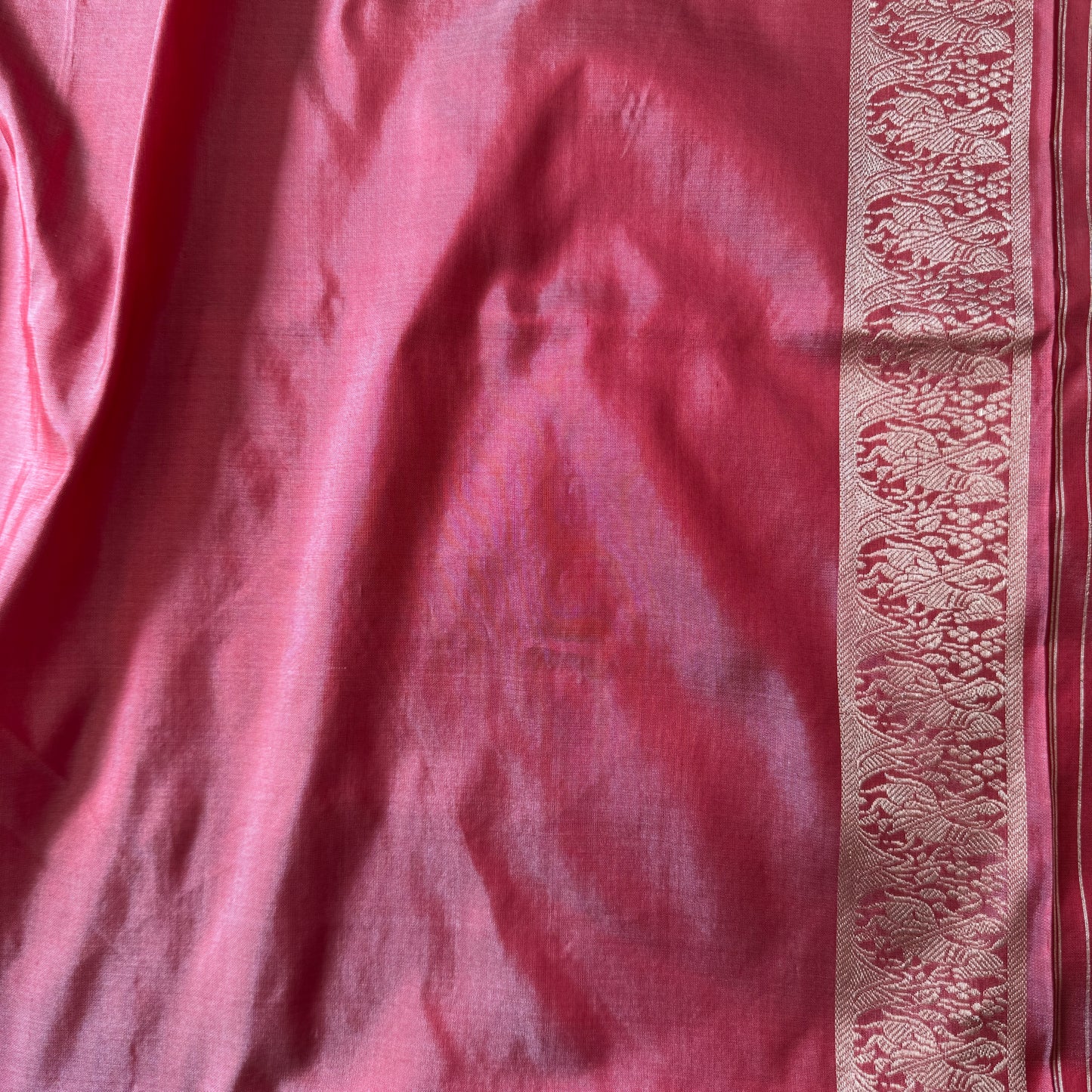 Carrot Red Shikargaah Luxe Pure Silk Kadhua Banarasi Saree – Gold Zari Deer Motifs by Shades Of Banaras - banarasi - banarasi saree shop - banarasi saree manufacturers - banarasi saree wholesale - banaraasi sarees - banarasi sari - banarasi saris