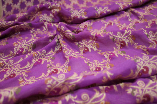 Majestic Beauty: Magenta Jaal Tilfi Pure Khaddi Georgette Banarasi Sari by Shades Of Benares - banarasi - banarasi saree shop