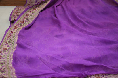 Majestic Beauty: Magenta Jaal Tilfi Pure Khaddi Georgette Banarasi Sari by Shades Of Benares - banarasi - banarasi saree shop