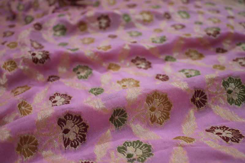 Subtle Elegance: Baby Pink Jaal Tilfi Pure Khaddi Georgette Banarasi Sari by Shades Of Benares - banarasi - banarasi saree shop