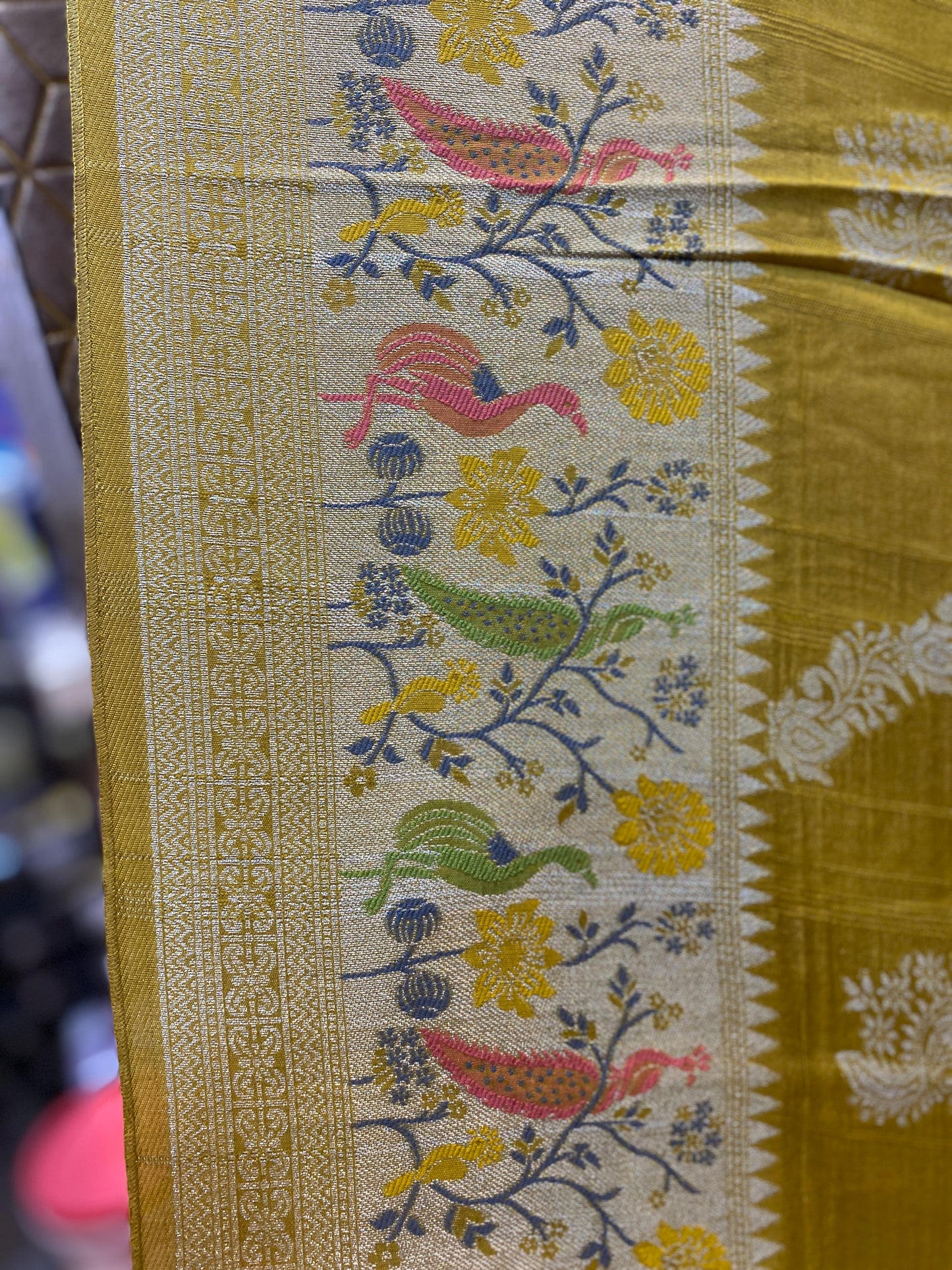 The Mehendi Muse: Green Pure Tussar Silk Banarasi Saree by Shades Of Banaras - banarasi - banarasi saree shop - banarasi saree manufacturers - banarasi saree wholesale - banaraasi sarees