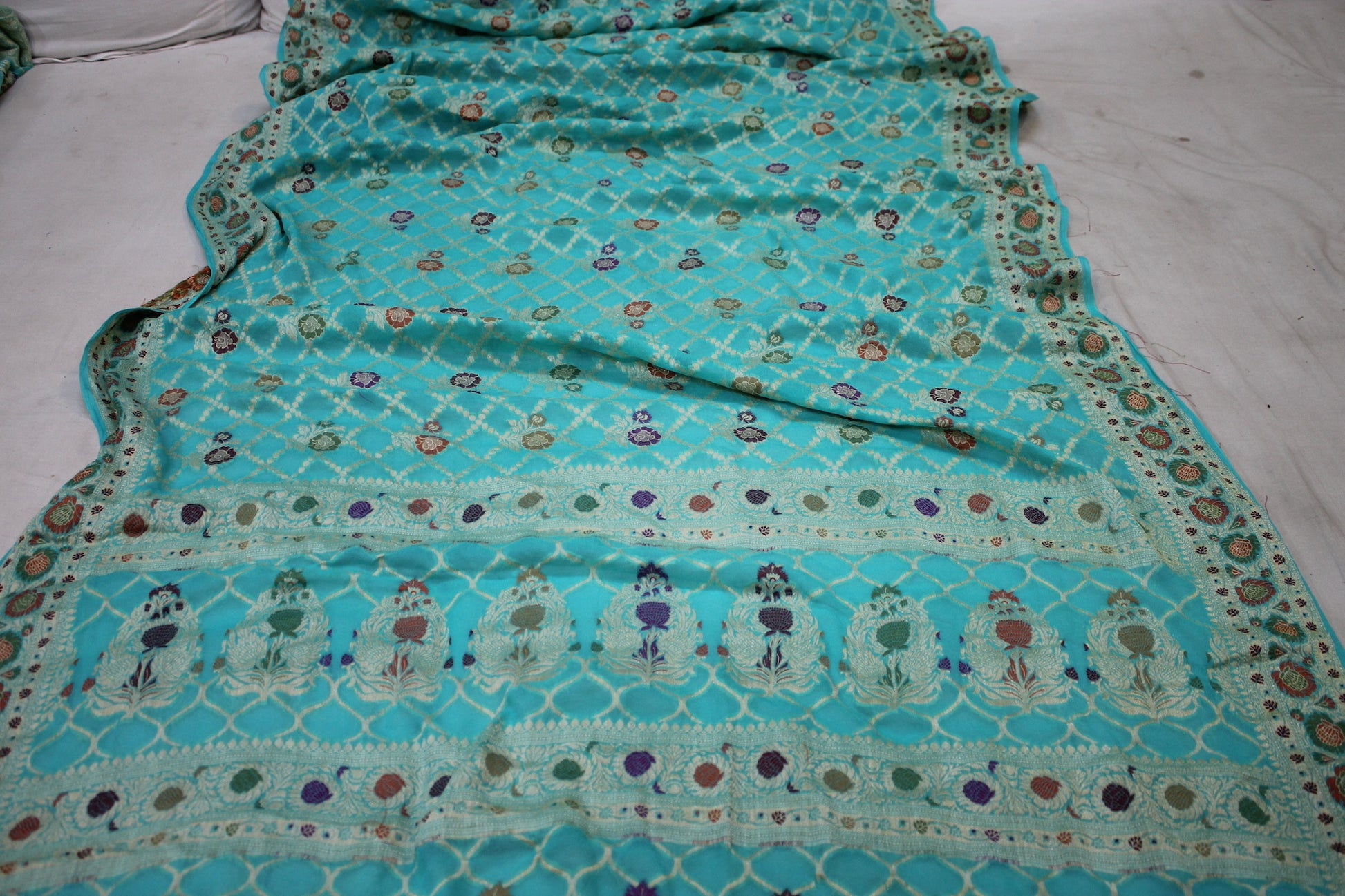 Serenity in Blue: Natural Blue Ghatchola Tilfi Pure Khaddi Georgette Banarasi Sari by Shades Of Benares - banarasi - banarasi saree shop