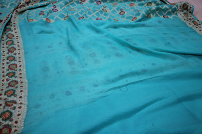 Serenity in Blue: Natural Blue Ghatchola Tilfi Pure Khaddi Georgette Banarasi Sari by Shades Of Benares - banarasi - banarasi saree shop