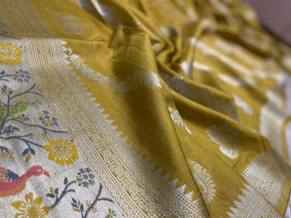 The Mehendi Muse: Green Pure Tussar Silk Banarasi Saree by Shades Of Banaras - banarasi - banarasi saree shop - banarasi saree manufacturers - banarasi saree wholesale - banaraasi sarees