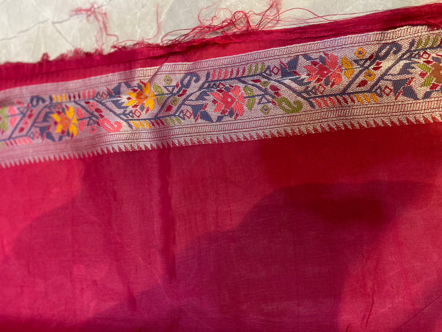 The Crimson Symphony: Red Tussar Silk Saree with Paithani by Shades Of Banaras - banarasi - banarasi saree shop - banarasi saree manufacturers - banarasi saree wholesale - banaraasi sarees