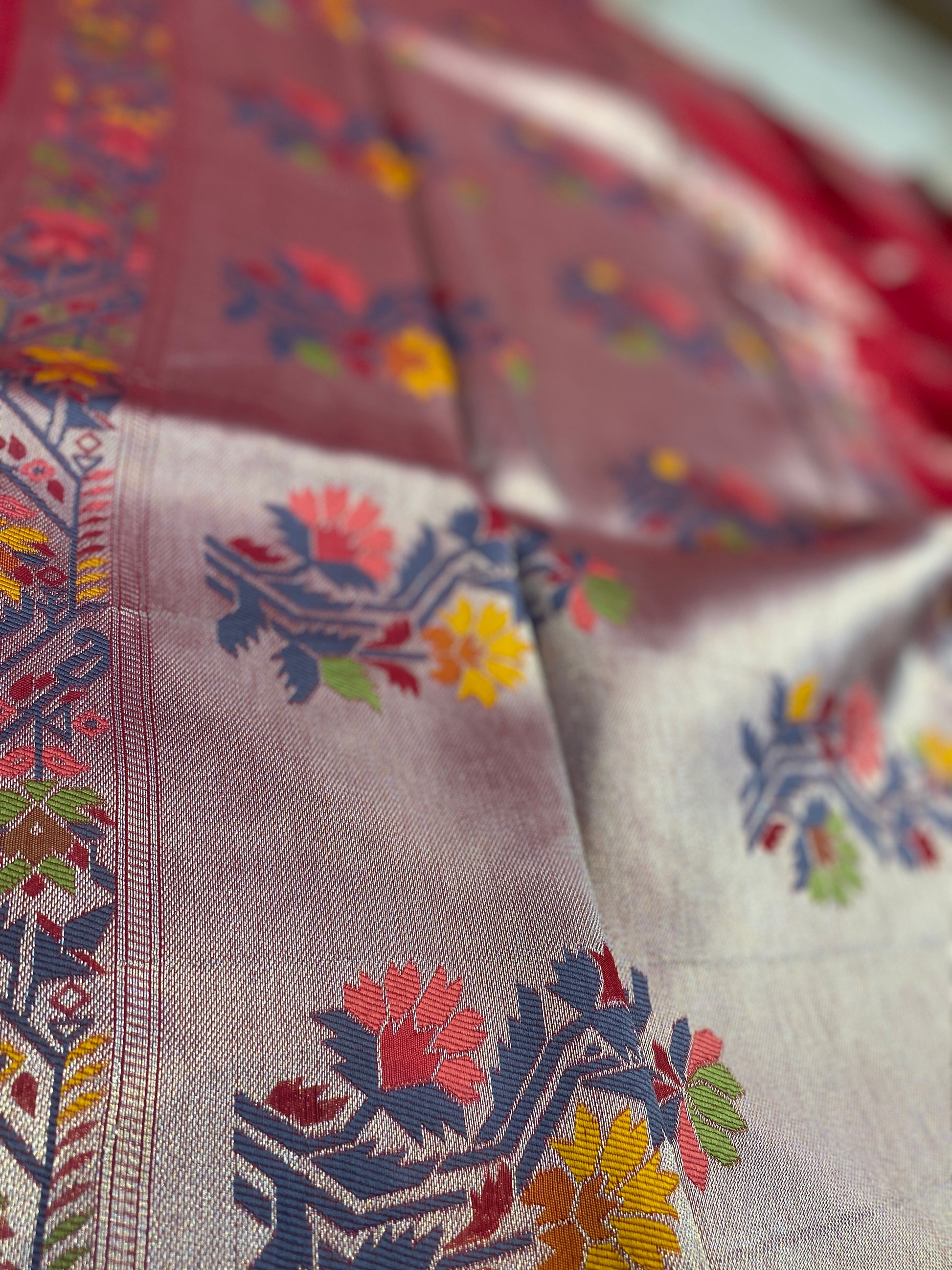 The Crimson Symphony: Red Tussar Silk Saree with Paithani by Shades Of Banaras - banarasi - banarasi saree shop - banarasi saree manufacturers - banarasi saree wholesale - banaraasi sarees