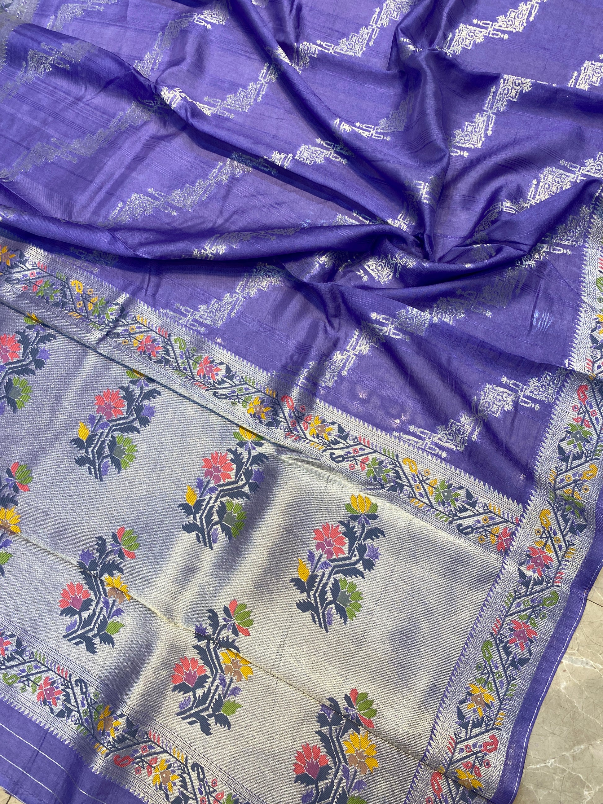 The Lavender Dream: Tussar Silk Saree with Paithani Border by Shades Of Banaras - banarasi - banarasi saree shop - banarasi saree manufacturers - banarasi saree wholesale - banaraasi sarees