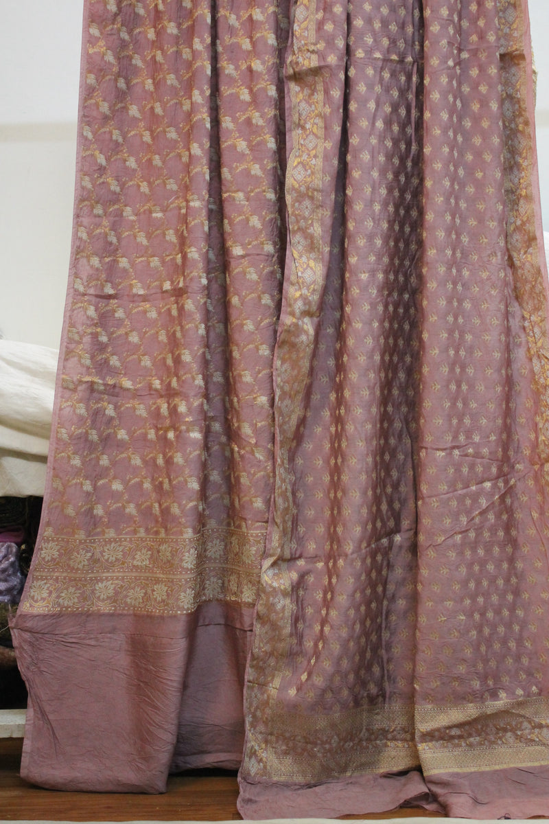 Luxurious Lavender Elegance: Cotton Silk Banarasi Dress Material by shades of benares. 3 Pcs Handloom.