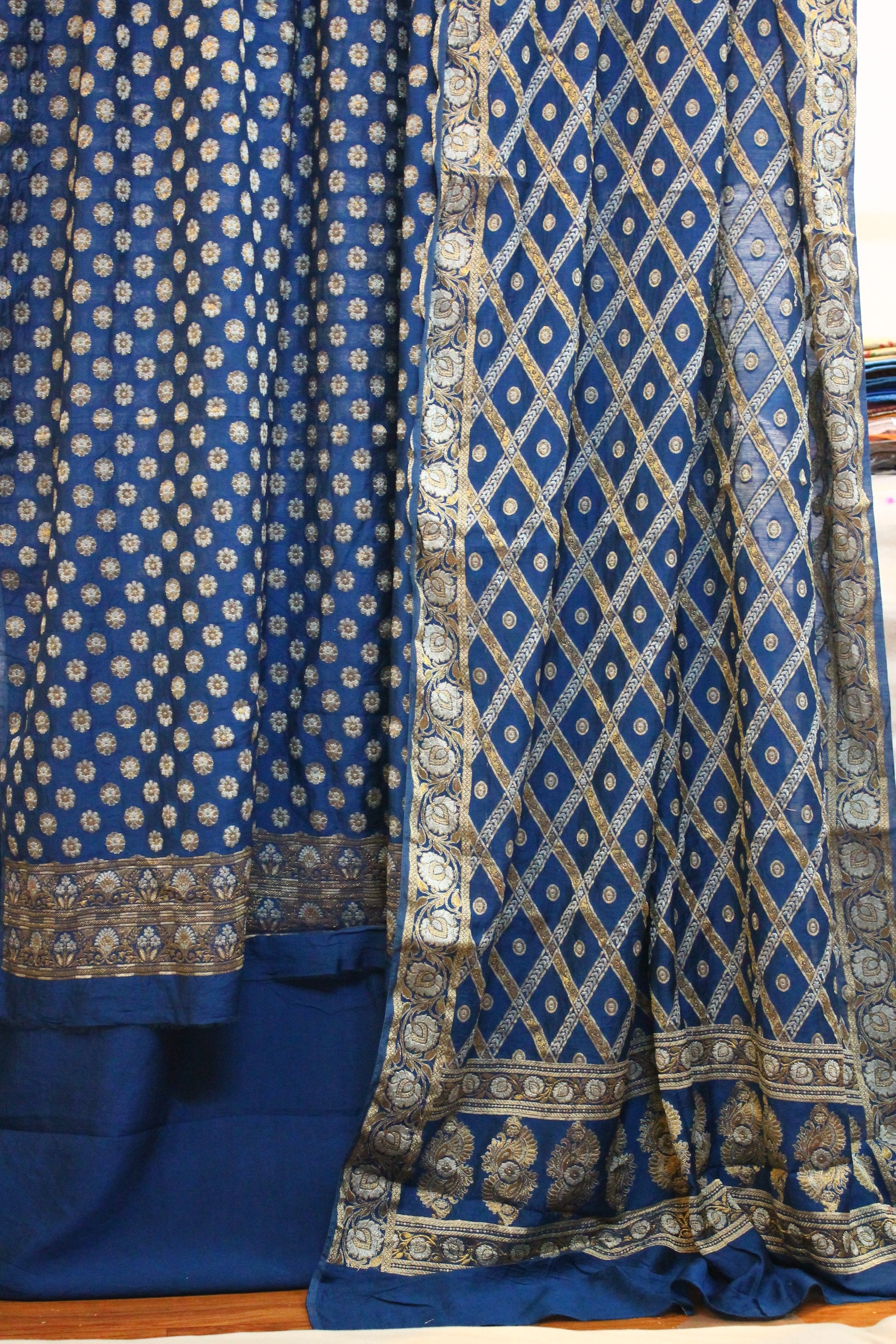 Serenade in Blue: Handloom 3-Piece Cotton Silk Banarasi Suit Set by Shades Of Benares - banarasi - banarasi saree shop