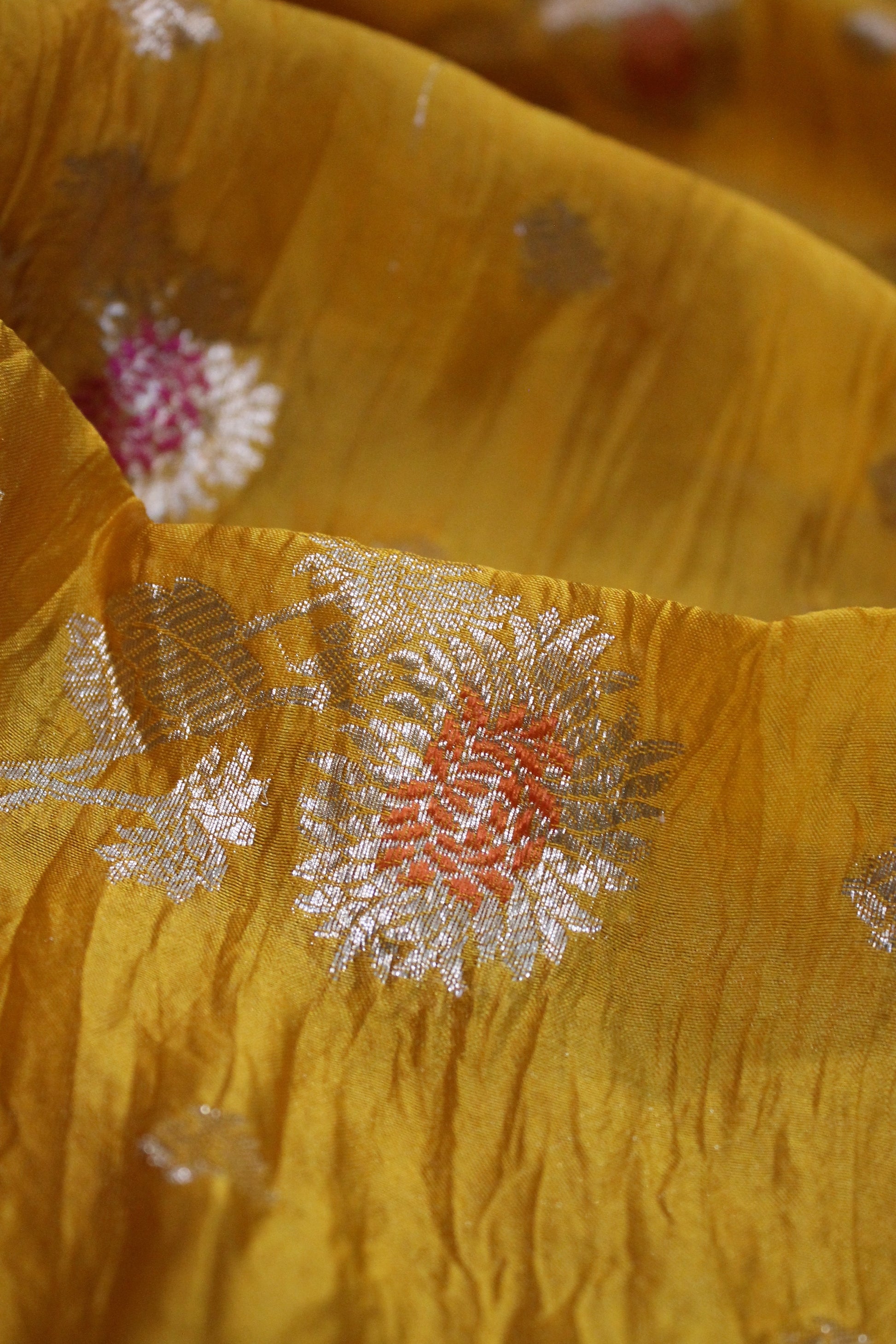 Golden Radiance: Yellow Tilfi Buti Handloom Pure Dupion Silk Banarasi Saree by Shades Of Benares - banarasi - banarasi saree shop