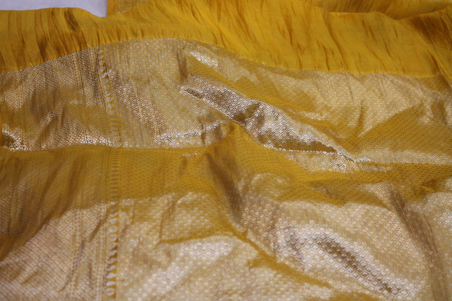 Golden Radiance: Yellow Tilfi Buti Handloom Pure Dupion Silk Banarasi Saree by Shades Of Benares - banarasi - banarasi saree shop