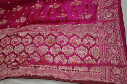 Rani Pink Tilfi Buti Handloom Pure Dupion Silk Banarasi Saree by Shades Of Benares - banarasi - banarasi saree shop