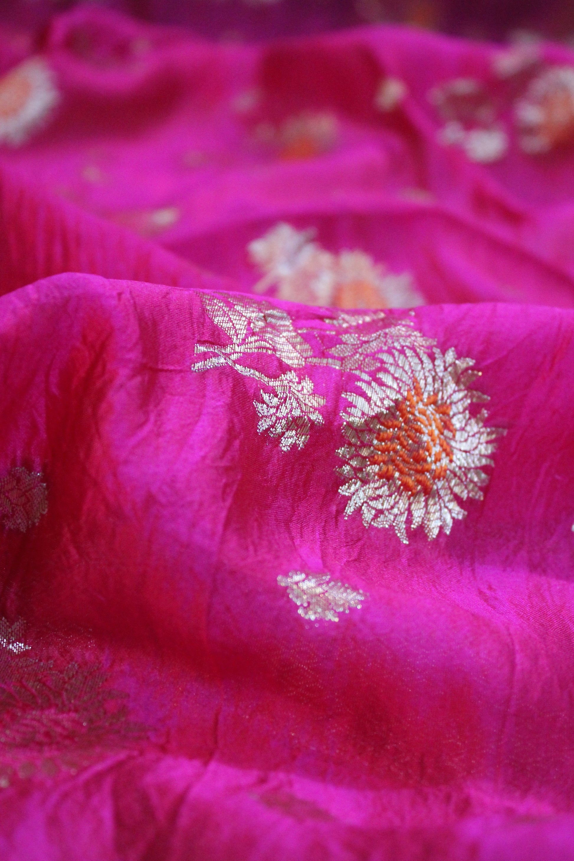 Rani Pink Tilfi Buti Handloom Pure Dupion Silk Banarasi Saree by Shades Of Benares - banarasi - banarasi saree shop