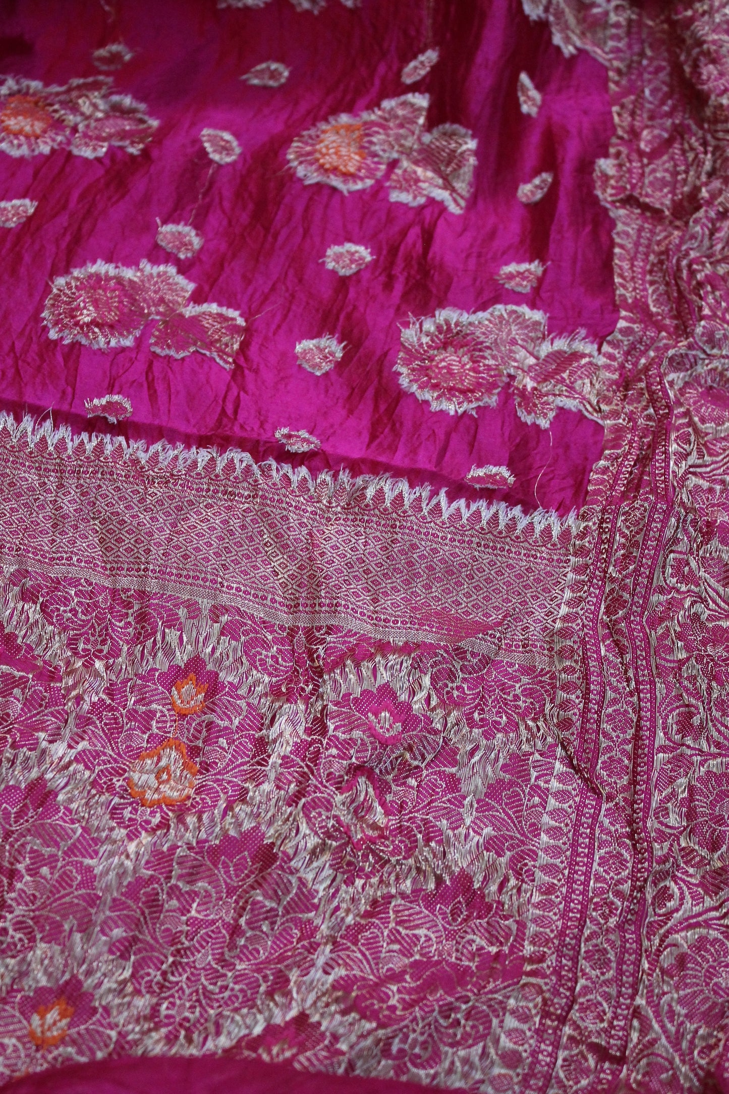 Rani Pink Tilfi Buti Handloom Pure Dupion Silk Banarasi Saree by Shades Of Benares - banarasi - banarasi saree shop