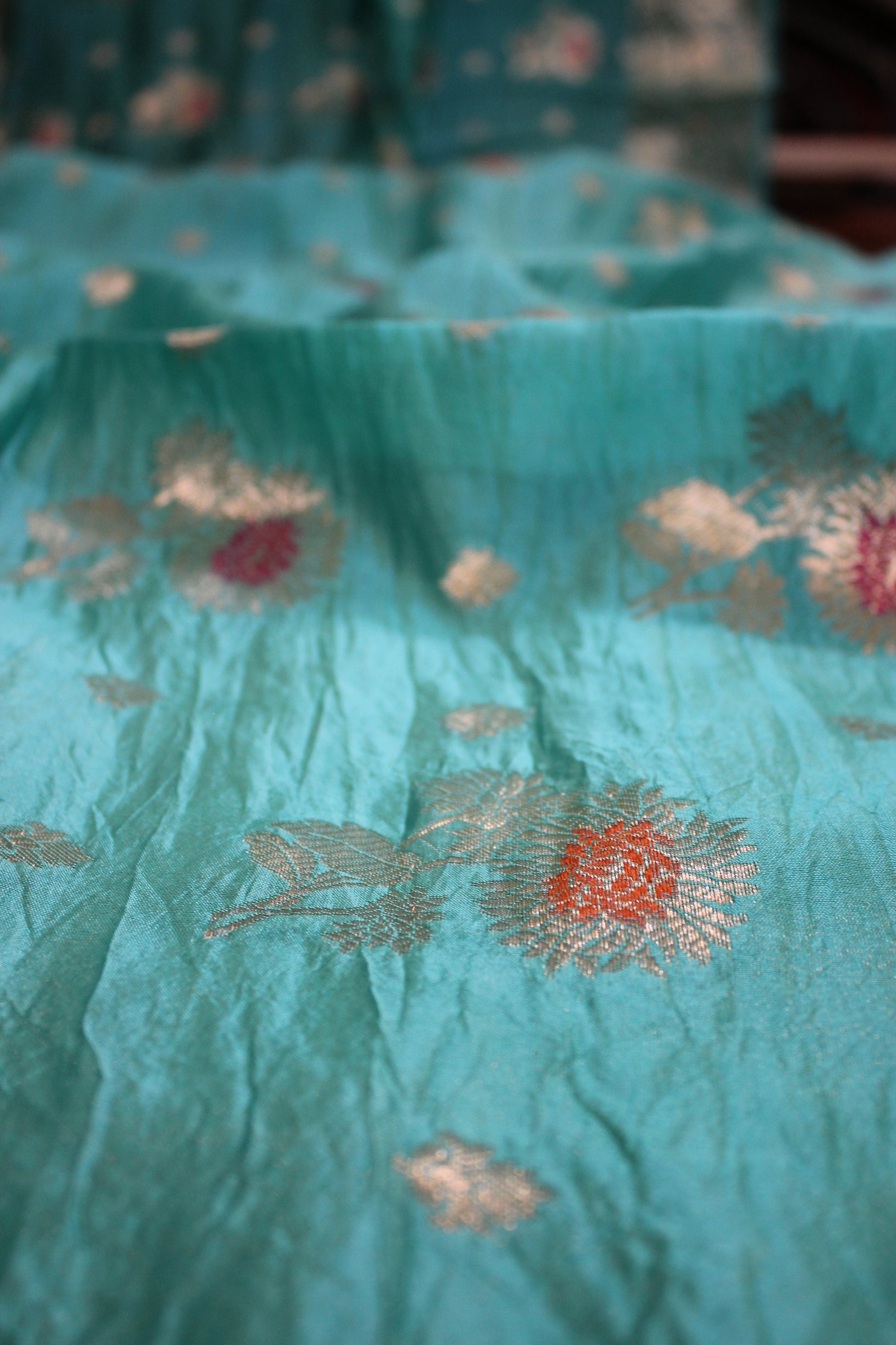 Sea Blue Tilfi Buti Handloom Pure Dupion Silk Banarasi Saree by Shades Of Benares - banarasi - banarasi saree shop