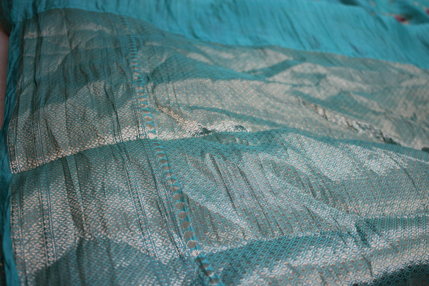 Sea Blue Tilfi Buti Handloom Pure Dupion Silk Banarasi Saree by Shades Of Benares - banarasi - banarasi saree shop