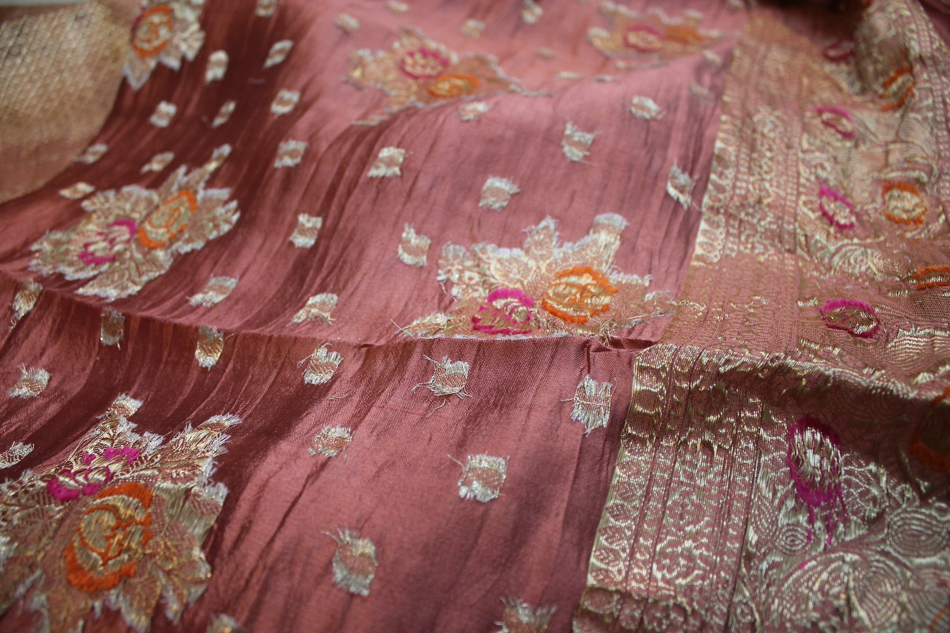 Peach Tilfi Buti Handloom Dupion Silk Banarasi Saree: A perfect blend of elegance and style by shades of benaras.