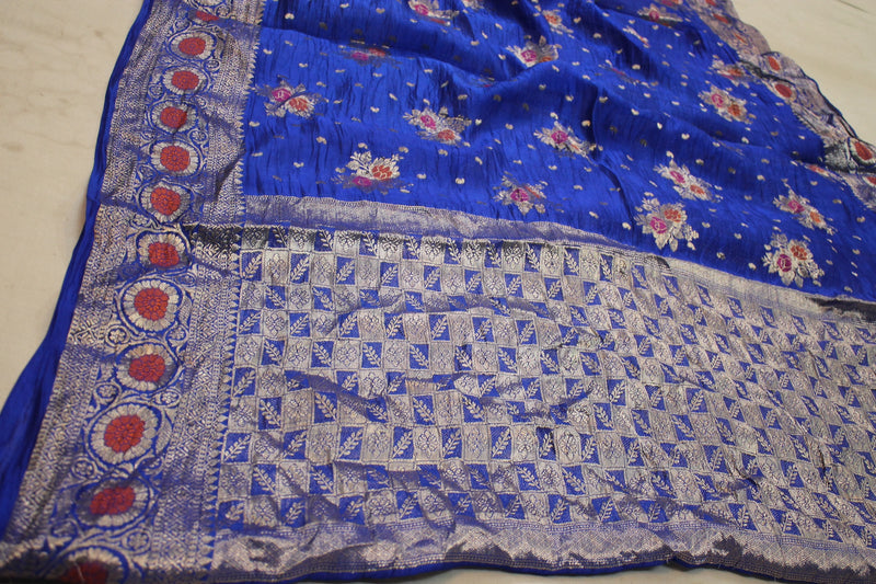Royal Blue Tilfi Buti Handloom Pure Dupion Silk Banarasi Saree by Shades Of Benares - banarasi - banarasi saree shop