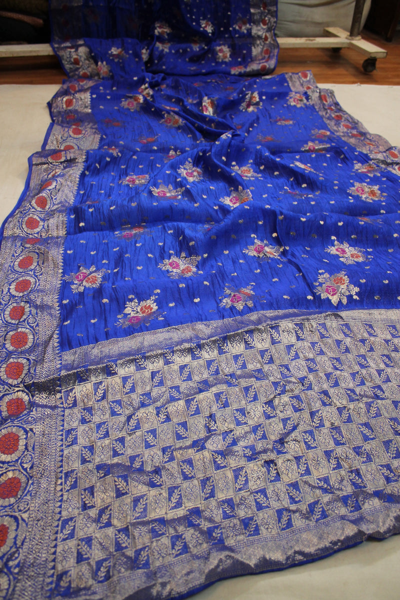 Royal Blue Tilfi Buti Handloom Pure Dupion Silk Banarasi Saree by Shades Of Benares - banarasi - banarasi saree shop