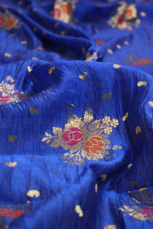 Royal Blue Tilfi Buti Handloom Pure Dupion Silk Banarasi Saree by Shades Of Benares - banarasi - banarasi saree shop