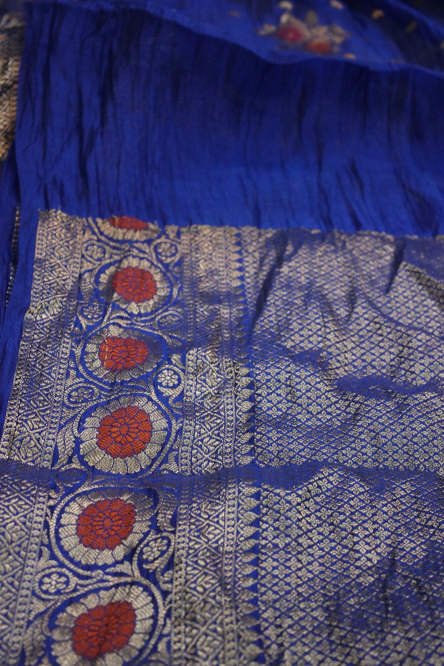 Royal Blue Tilfi Buti Handloom Pure Dupion Silk Banarasi Saree by Shades Of Benares - banarasi - banarasi saree shop