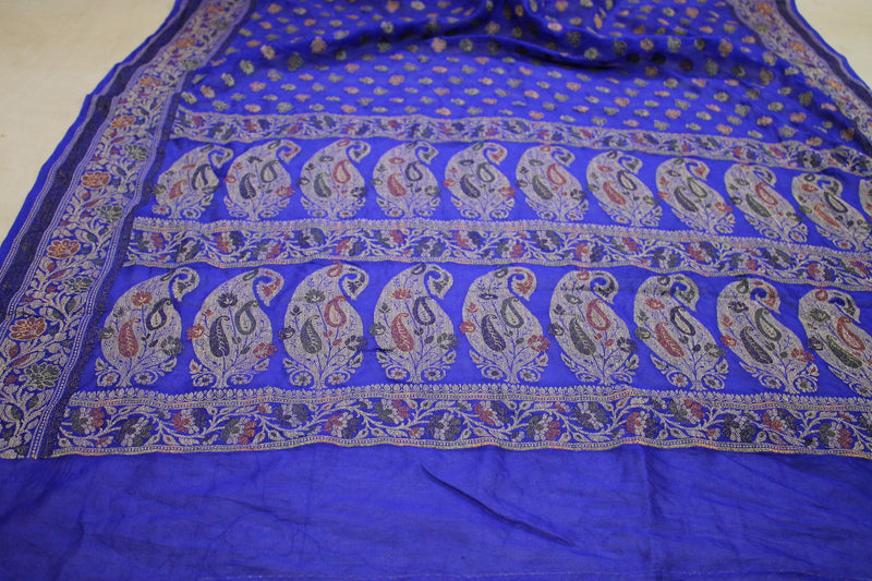 Cool Breeze: Blue Tilfi Weave Georgette Banarasi Saree by Shades Of Benares - banarasi - banarasi saree shop