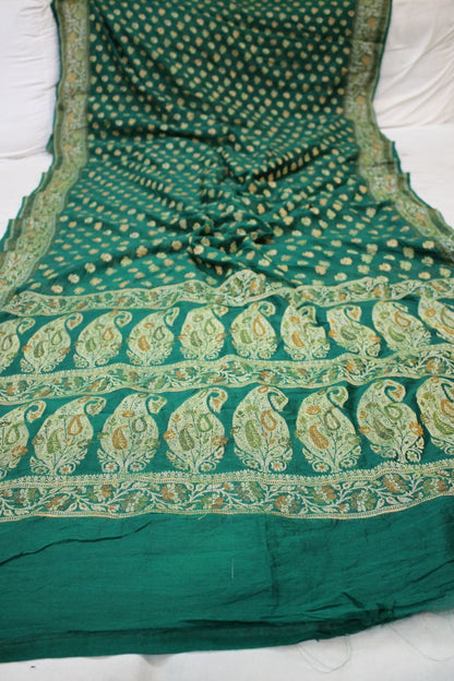 Refreshing Elegance: Bottle Green Tilfi Weave Georgette Banarasi Saree by Shades Of Benares - banarasi - banarasi saree shop