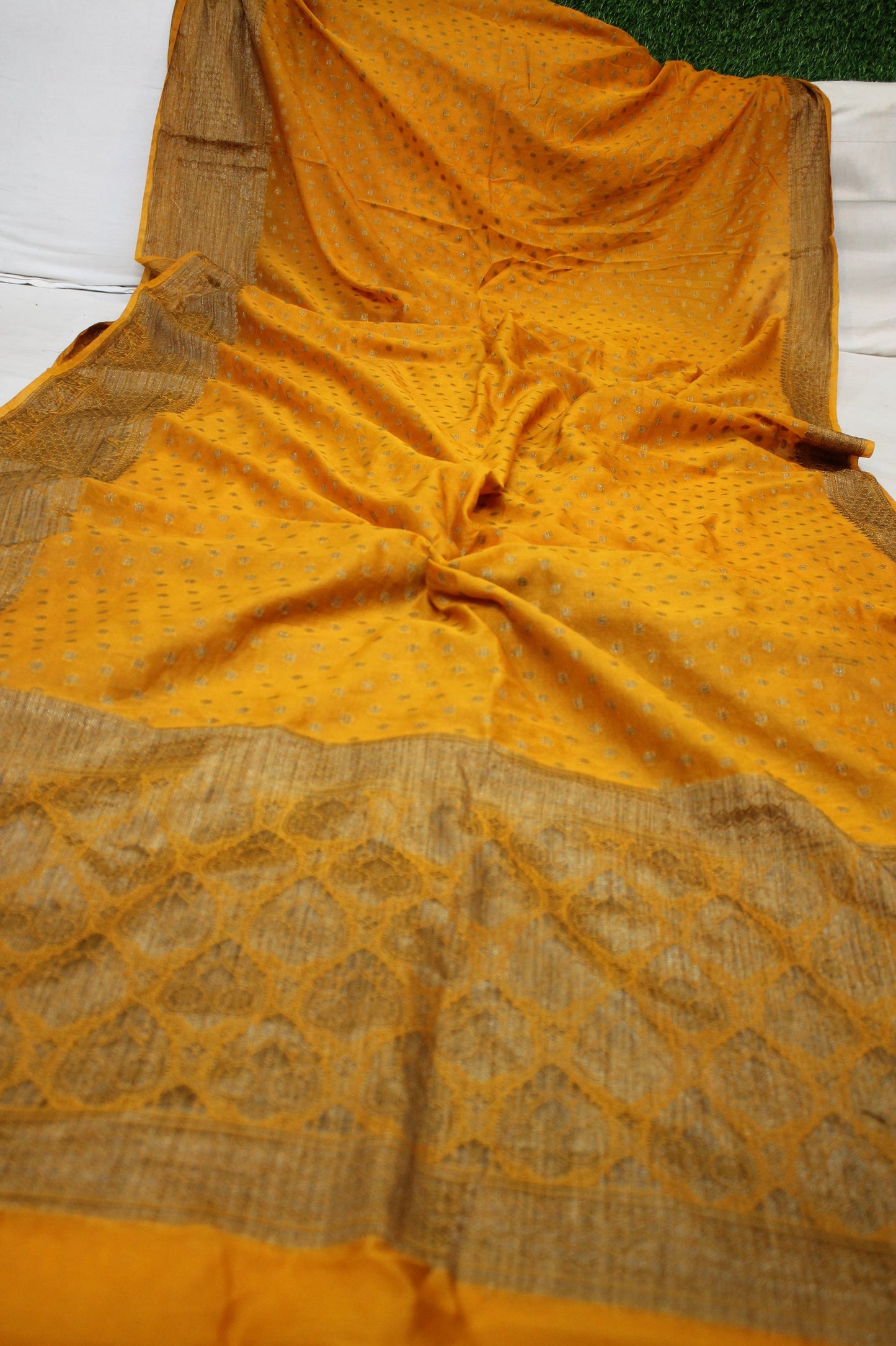 Sunshine Glow: Yellow Tilfi Weave Georgette Banarasi Saree by Shades Of Benares - banarasi - banarasi saree shop