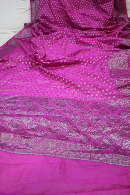 Pink Petals: Pink Buti Georgette Banarasi Saree by Shades Of Benares - banarasi - banarasi saree shop