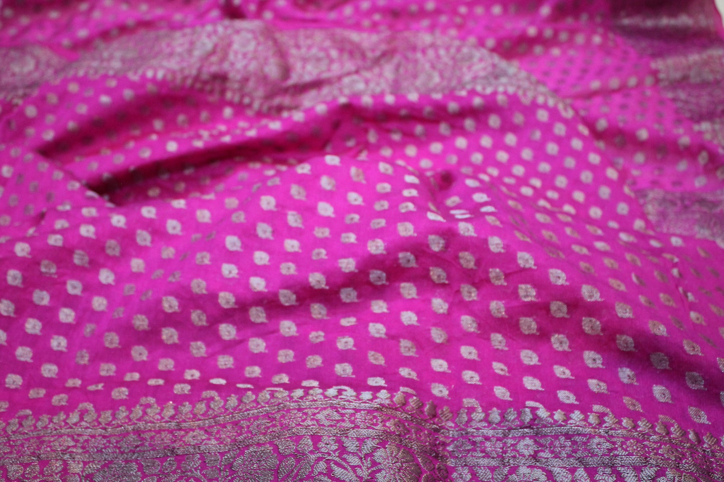 Pink Petals: Pink Buti Georgette Banarasi Saree by Shades Of Benares - banarasi - banarasi saree shop