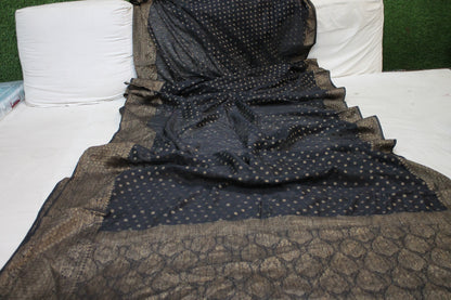 Elegant Noir: Black Buti Georgette Banarasi Sari by Shades Of Benares - banarasi - banarasi saree shop